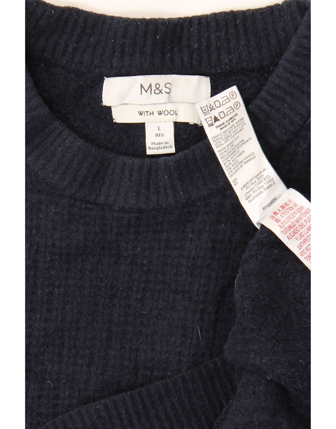 Suéter masculino Marks & Spencer com gola redonda grande acrílico azul marinho