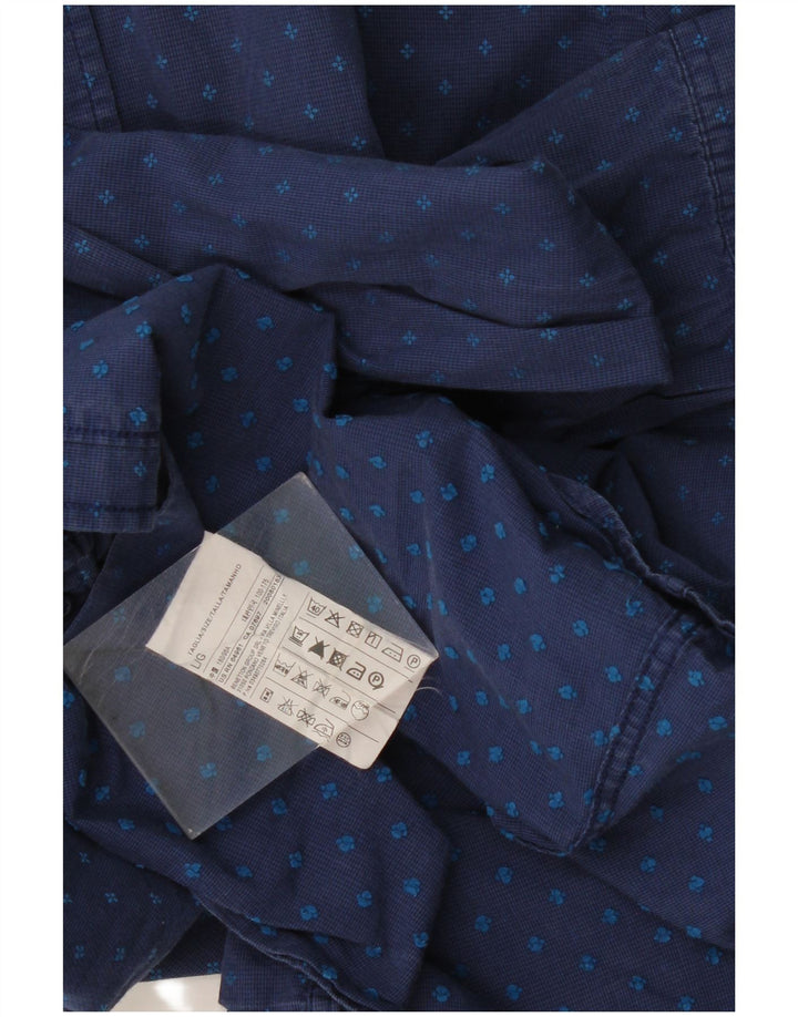 Camisa masculina BENETTON grande algodão manchado azul marinho
