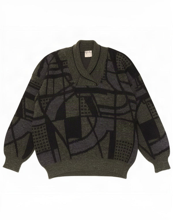 Angelo Litrico Suéter masculino com gola xale XL verde geométrico acrílico