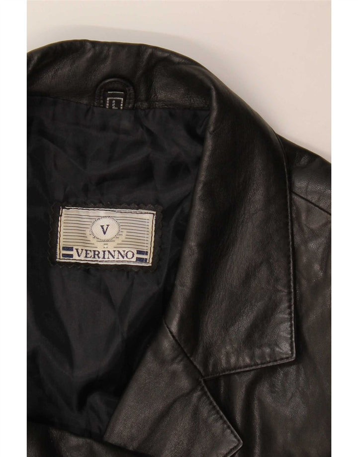 Jaqueta blazer feminina vintage de couro com 5 botões Reino Unido 14 grande preta