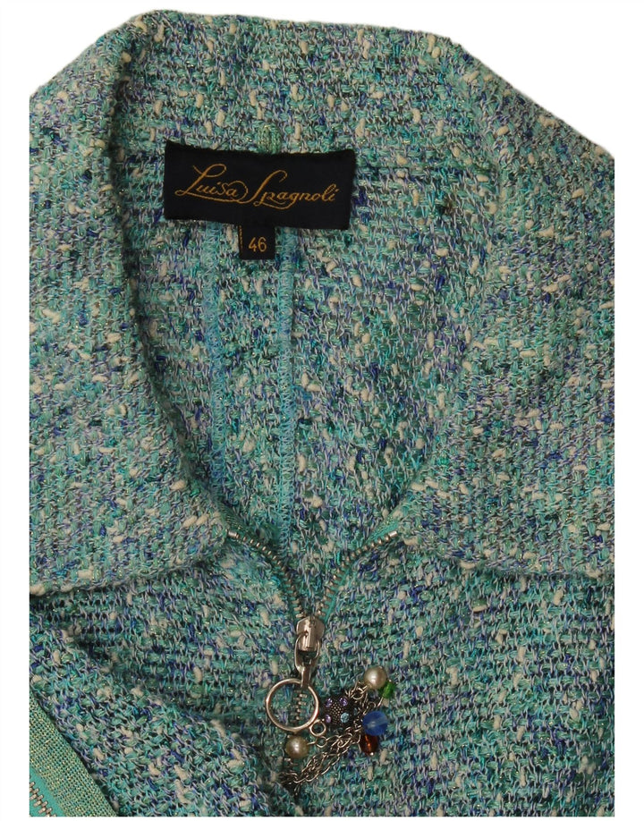 Jaqueta blazer feminina com zíper completo Luisa Spagnoli IT 46 grande azul manchada