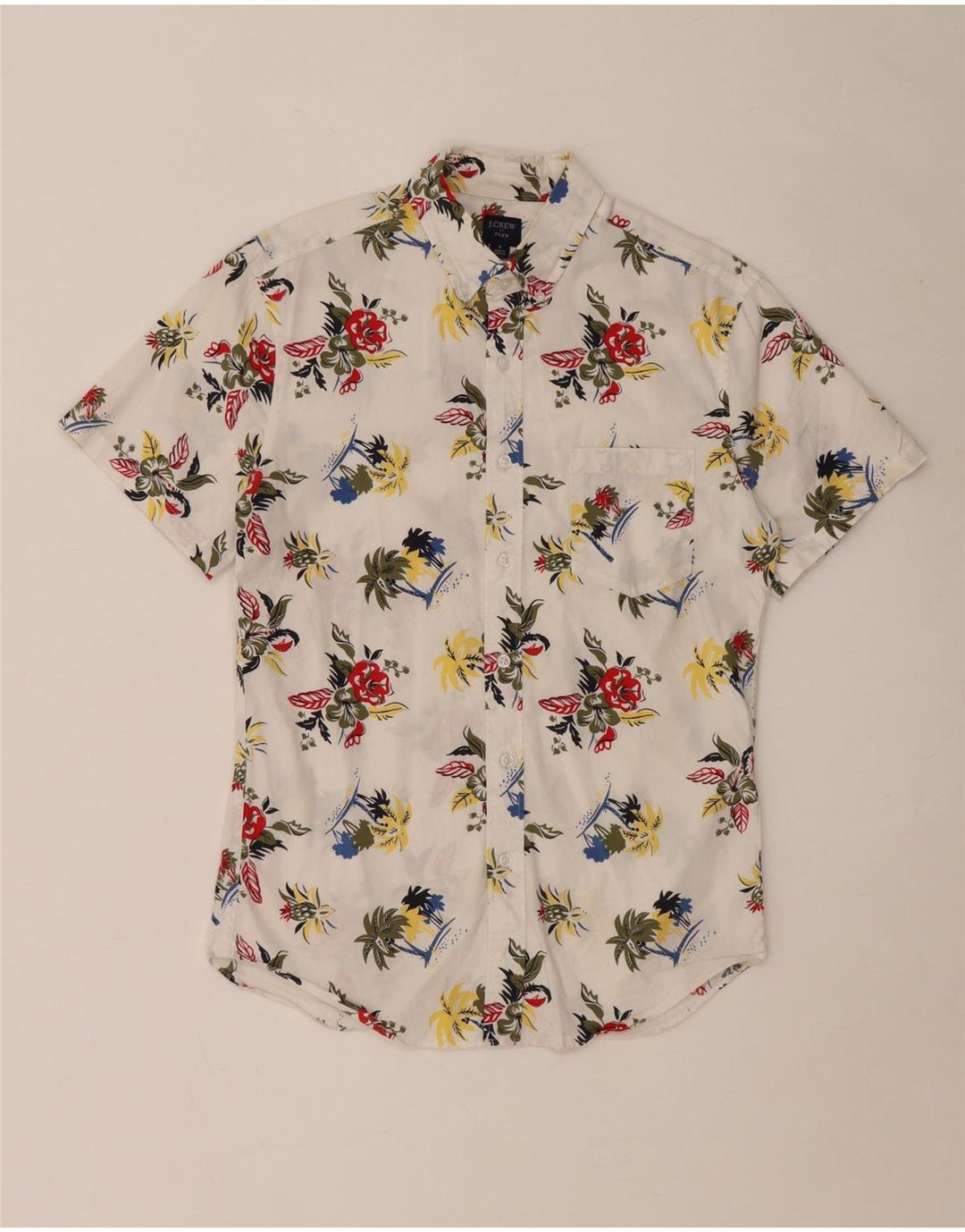 Camisa masculina J. CREW de manga curta flexível de algodão floral branco pequeno