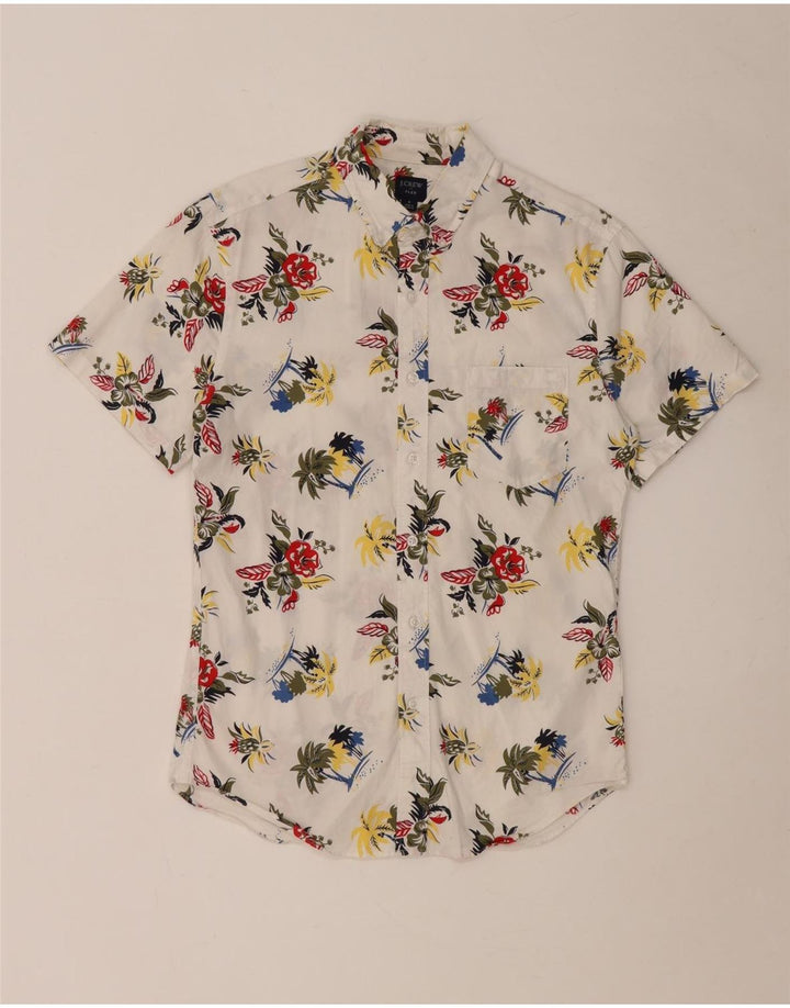 Camisa masculina J. CREW de manga curta flexível de algodão floral branco pequeno