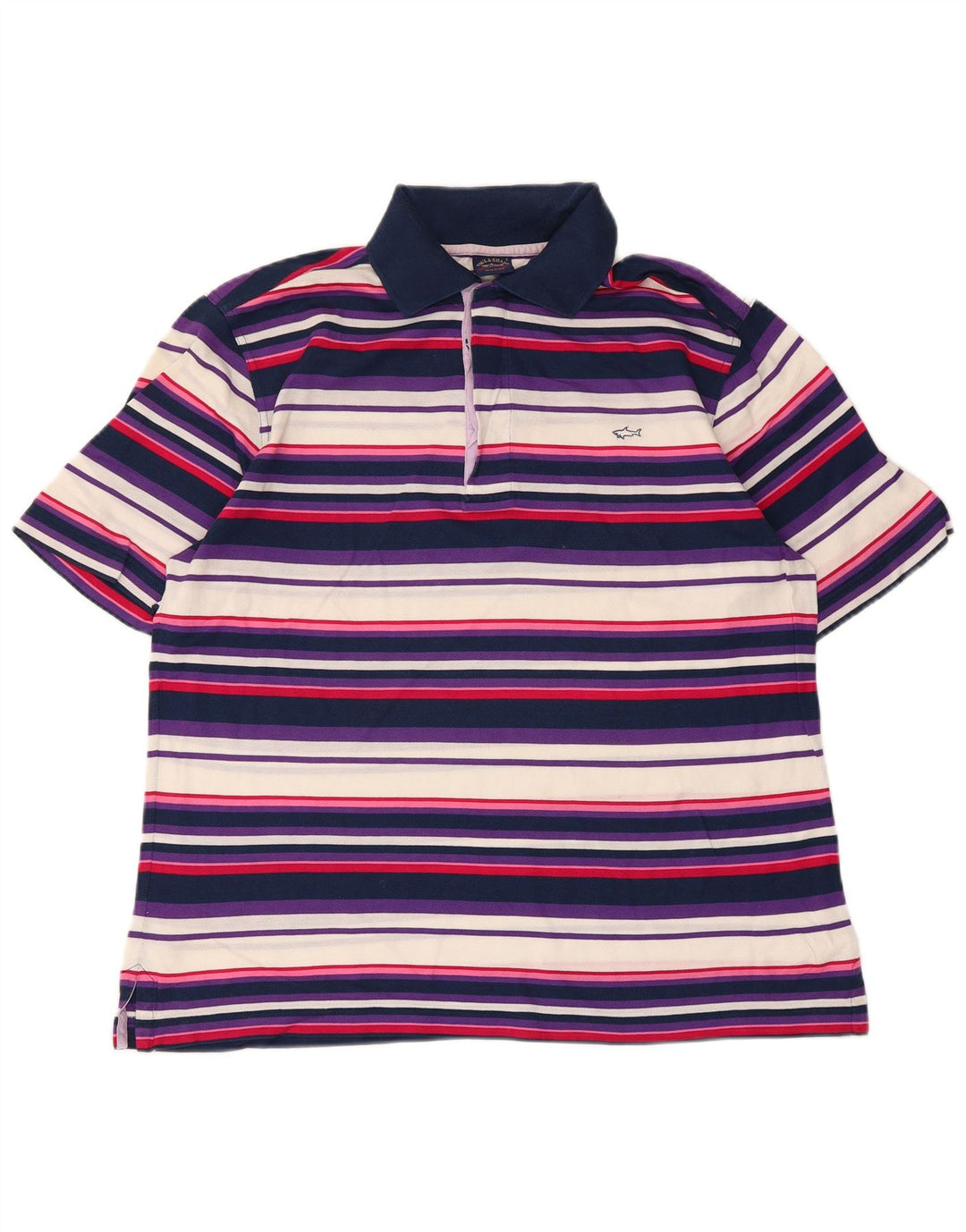 Camisa polo masculina Paul & Shark pequena listrada multicolorida de algodão