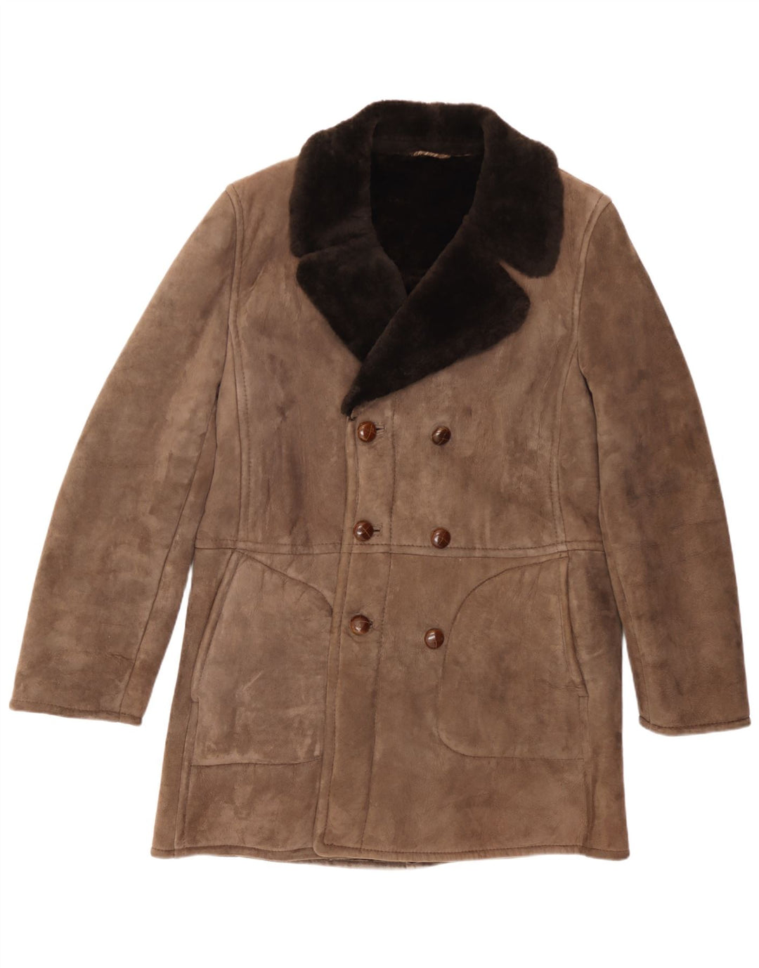 Casaco masculino Scout Shearling com peito duplo Reino Unido 38 Shearling marrom médio