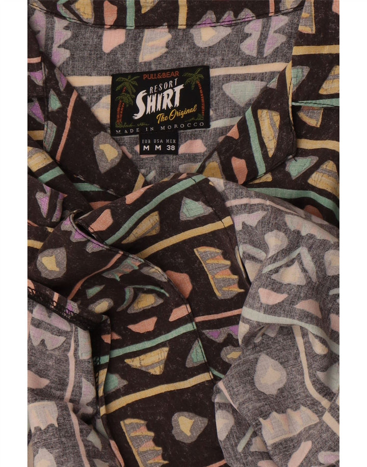 Camisa masculina de manga curta Pull & Bear médio marrom geométrico havaiano