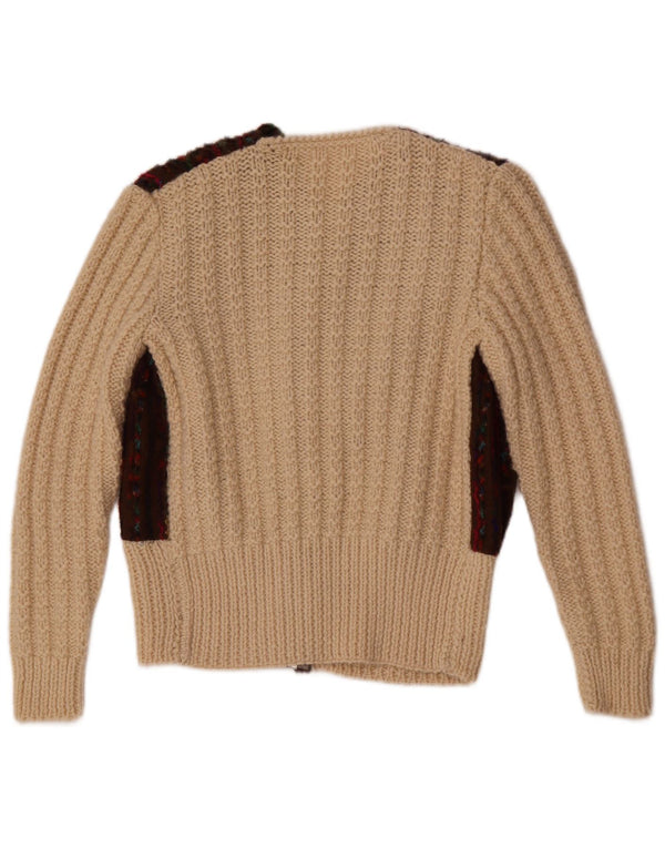 Suéter cardigã feminino vintage UK 12 médio off white colorblock
