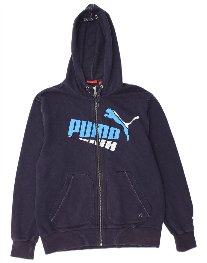 Suéter PUMA masculino com capuz e zíper gráfico médio azul marinho
