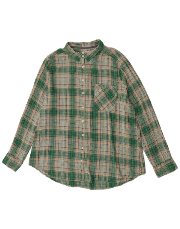 Camisa de flanela feminina Fat Face Reino Unido 16 algodão xadrez verde grande