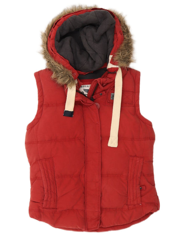 Colete acolchoado com capuz feminino Superdry UK 14 algodão vermelho médio