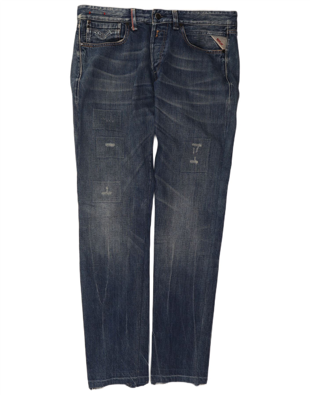 Replay Mens Distressed Slim Jeans W34 L34 Azul Algodão