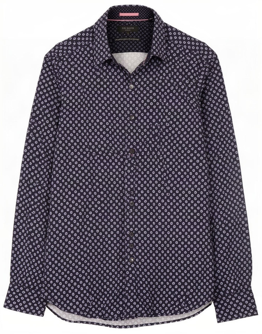 Camisa masculina Ted Baker tamanho 2 pequeno algodão floral azul marinho