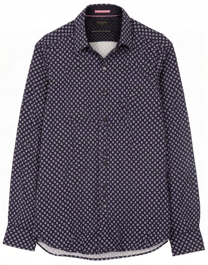 Camisa masculina Ted Baker tamanho 2 pequeno algodão floral azul marinho