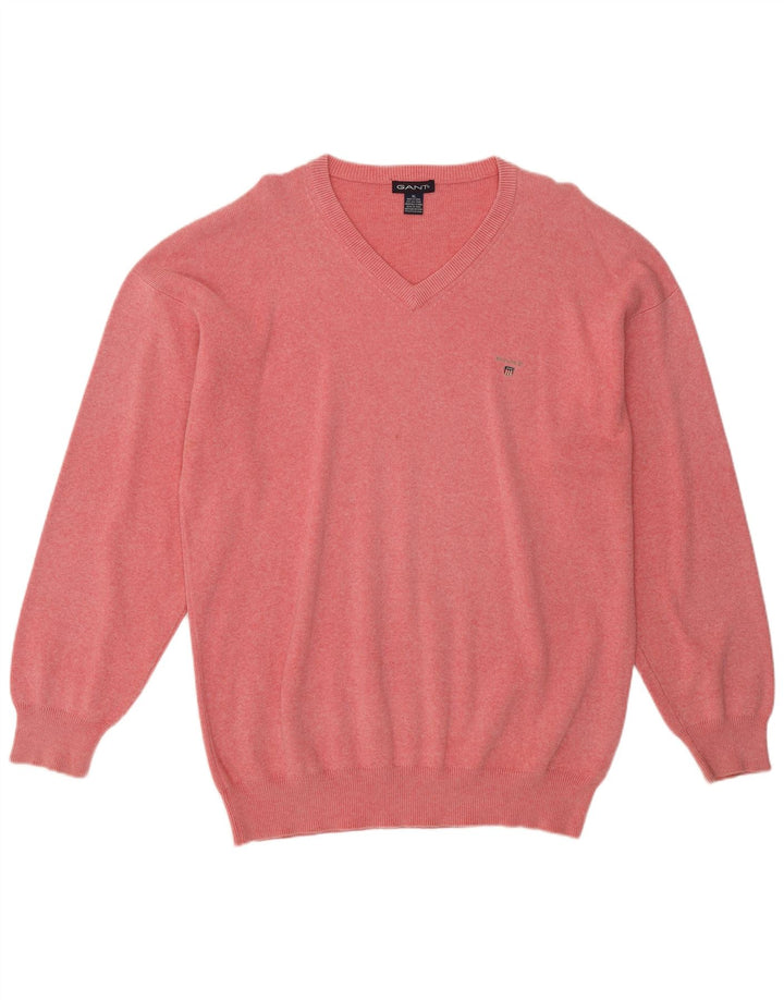 Suéter masculino GANT com decote em V XL algodão manchado rosa