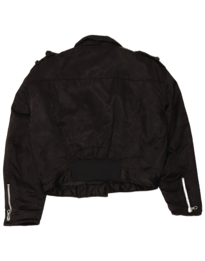 Jaqueta feminina grande para motociclista WAMPUM Reino Unido 10 pequena preta de nylon