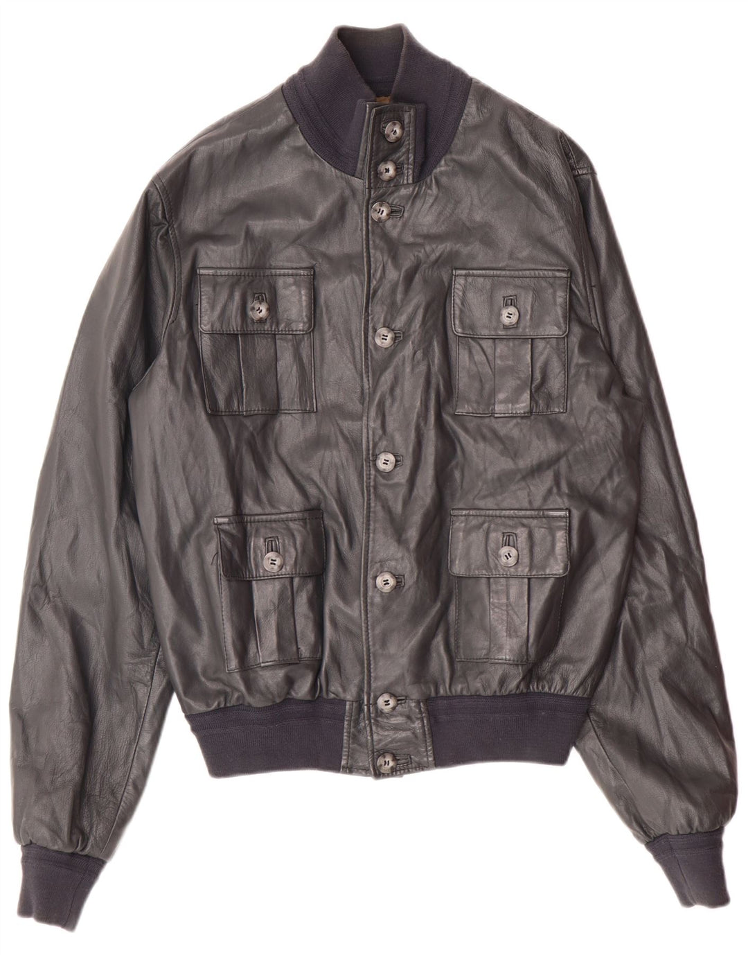 Vintage Mens Leather Bomber Jacket UK 36 Small Grey Leather