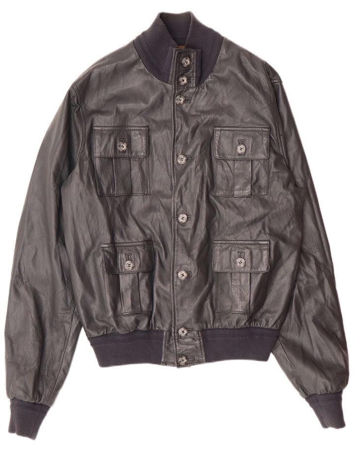 Vintage Mens Leather Bomber Jacket UK 36 Small Grey Leather