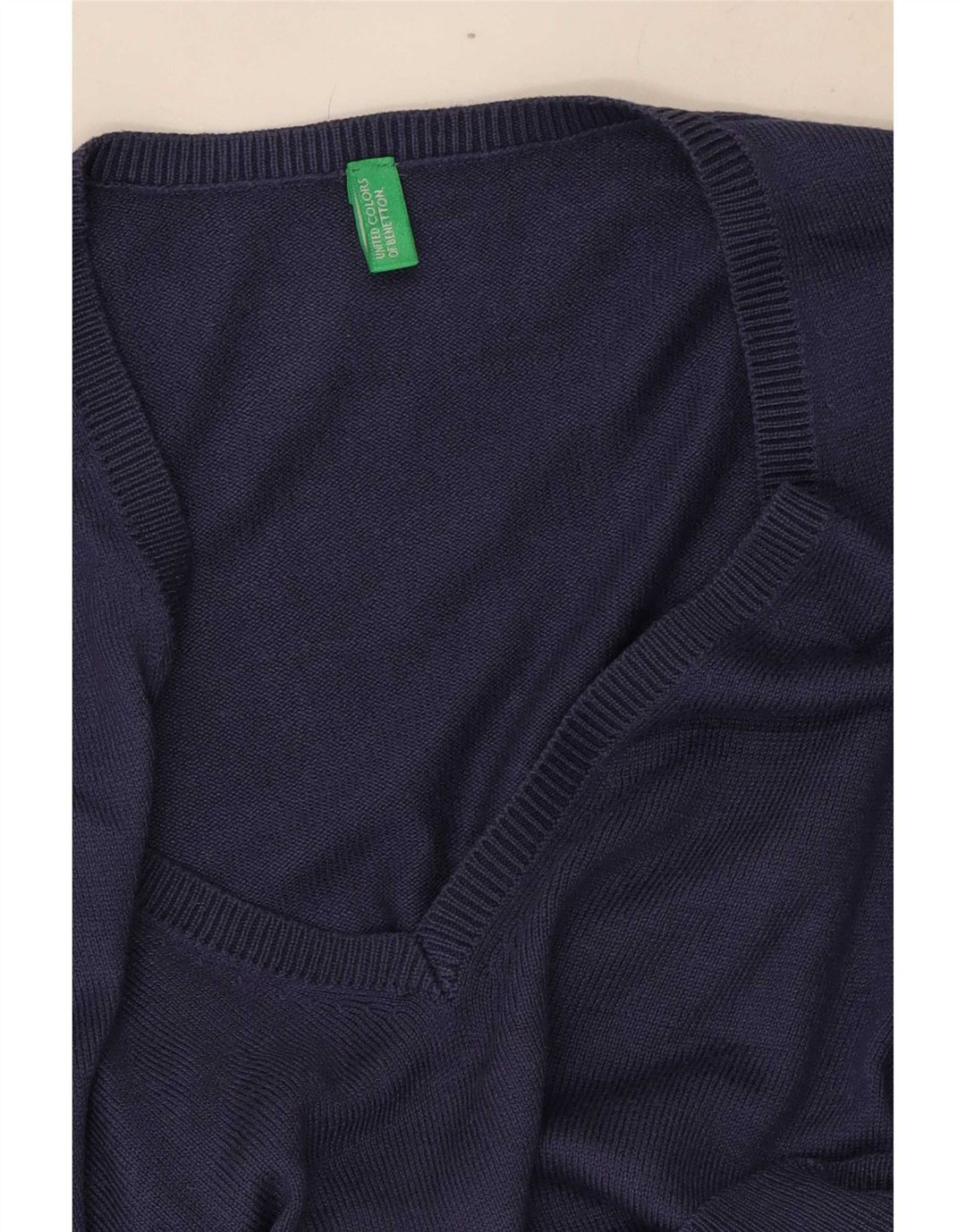 Suéter feminino Benetton com decote em V Reino Unido 8 pequeno azul marinho