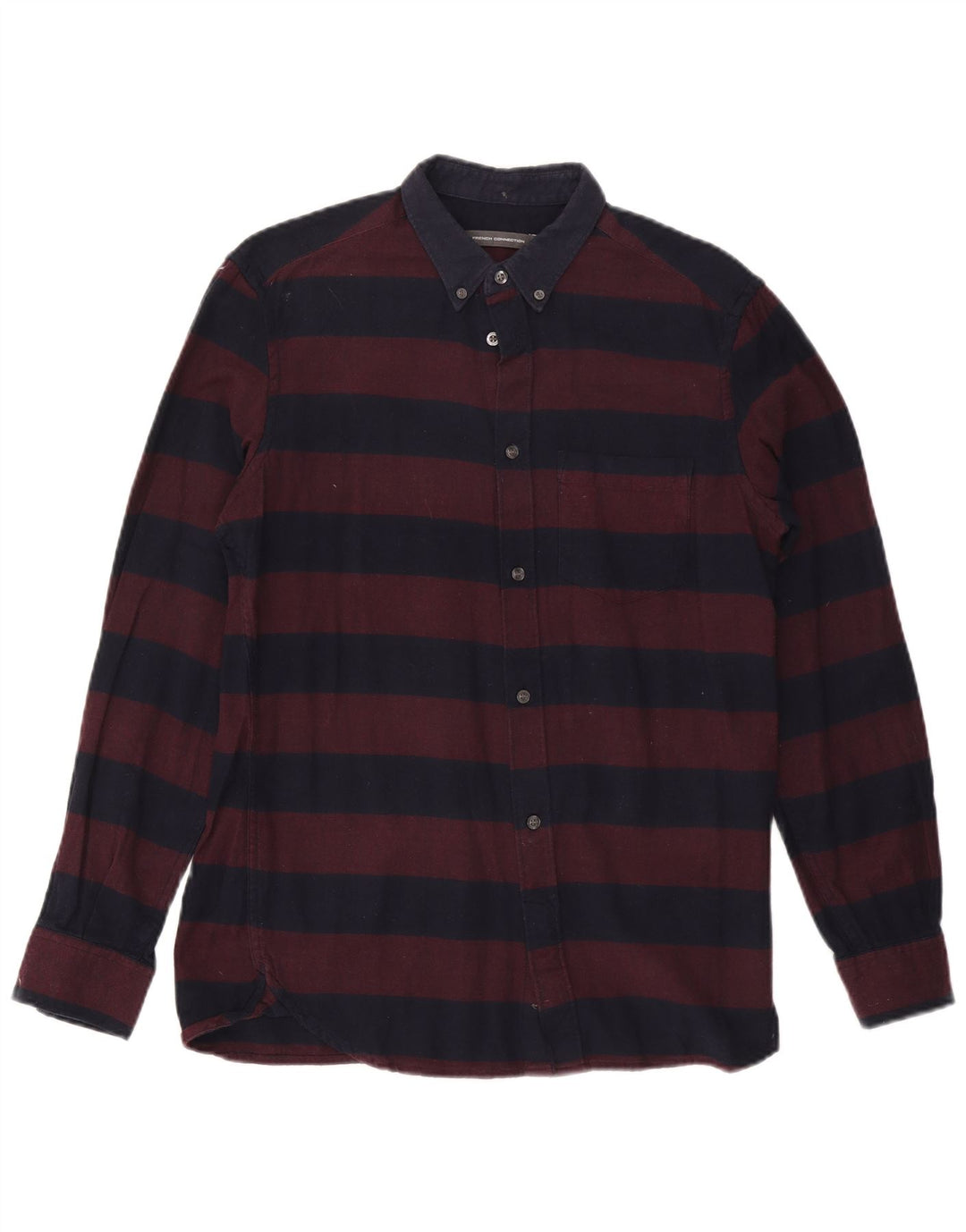 Camisa masculina de flanela French Connection algodão listrado médio Borgonha