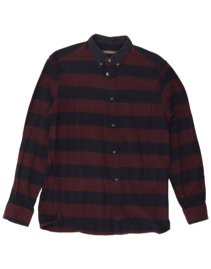 Camisa masculina de flanela French Connection algodão listrado médio Borgonha