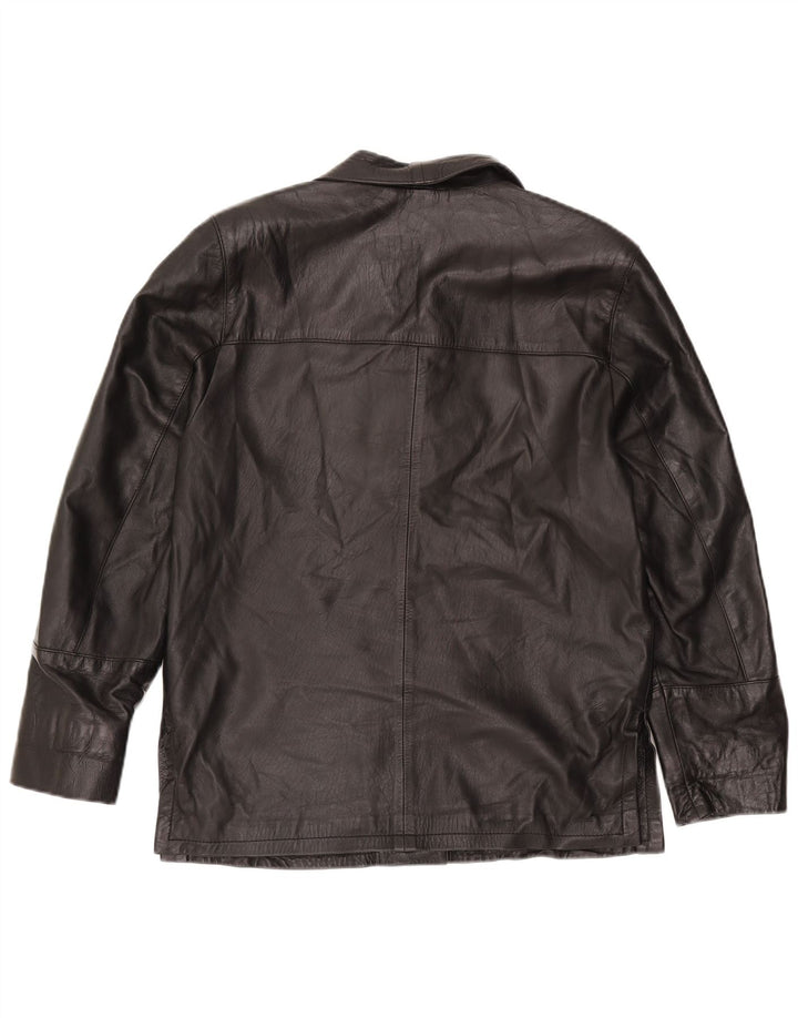 Jaqueta blazer de couro vintage feminina grande com 3 botões IT 44 médio preto