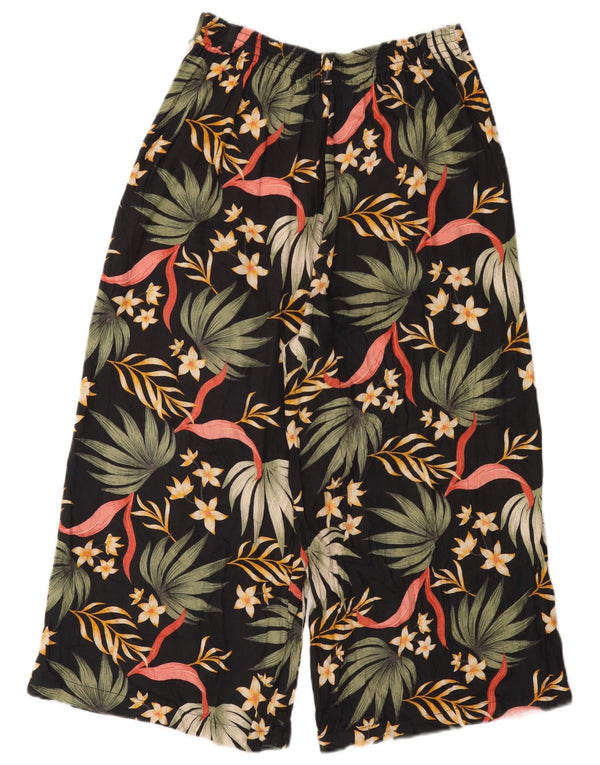 Calça capri feminina Element UK 10 pequena W28 L20 preta floral rayon