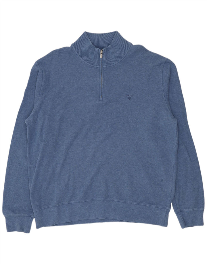 Suéter masculino GANT com zíper e gola 3XL algodão azul