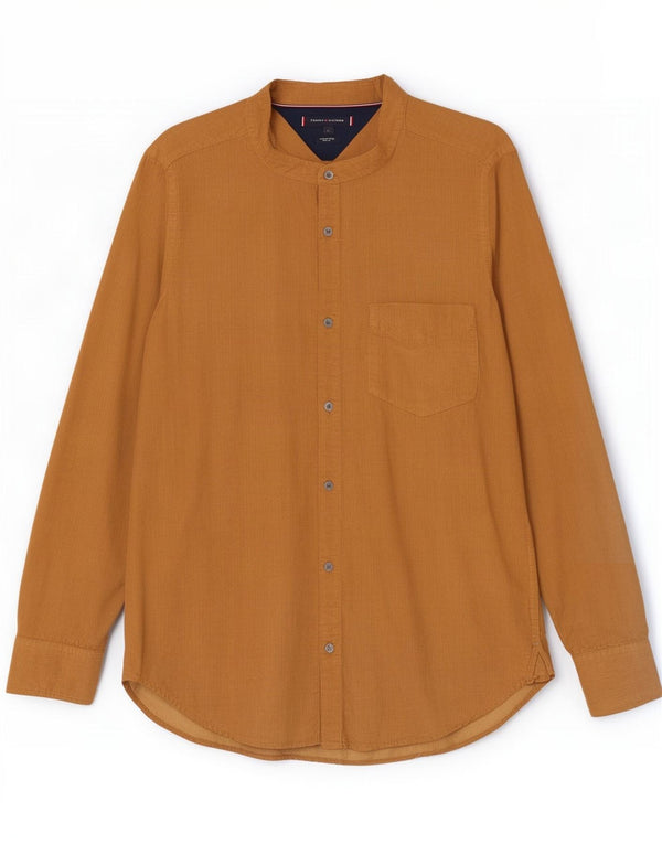 Camisa masculina Tommy Hilfiger Garment tingida de veludo cotelê slim fit grande de algodão bege