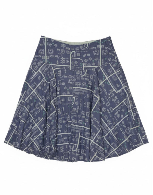 Saia feminina com estampa gráfica White Stuff UK 12 médio W30 algodão azul