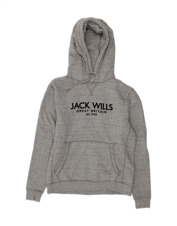 JACK WILLS Mens Graphic Hoodie Jumper Medium Grey Flecked Cotton Vintage Jack Wills and Second-Hand Jack Wills from Messina Hembry 