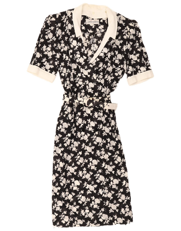 Janina Schreck vestido camisa feminino de mangas curtas UE 38 médio preto floral