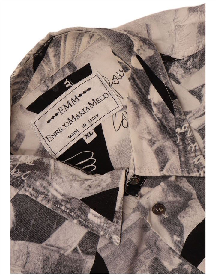 Camisa gráfica masculina vintage XL cinza patchwork