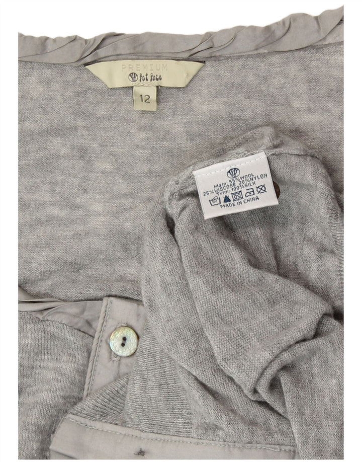Suéter cardigã feminino Fat Face UK 12 lã cinza médio