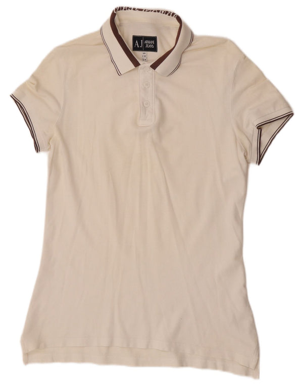 Camisa polo feminina Armani Jeans UK 14 algodão branco médio