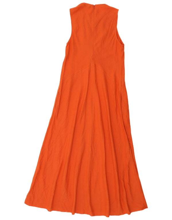 Vestido feminino Zara sem mangas evasê UK 12 linho laranja médio