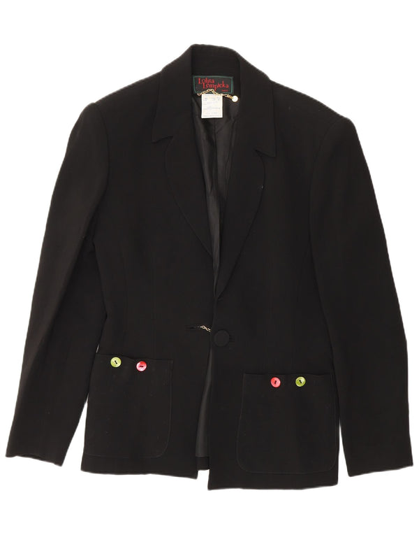 Jaqueta blazer feminina Lolita Lempicka com 1 botão Reino Unido 12 acetato preto médio