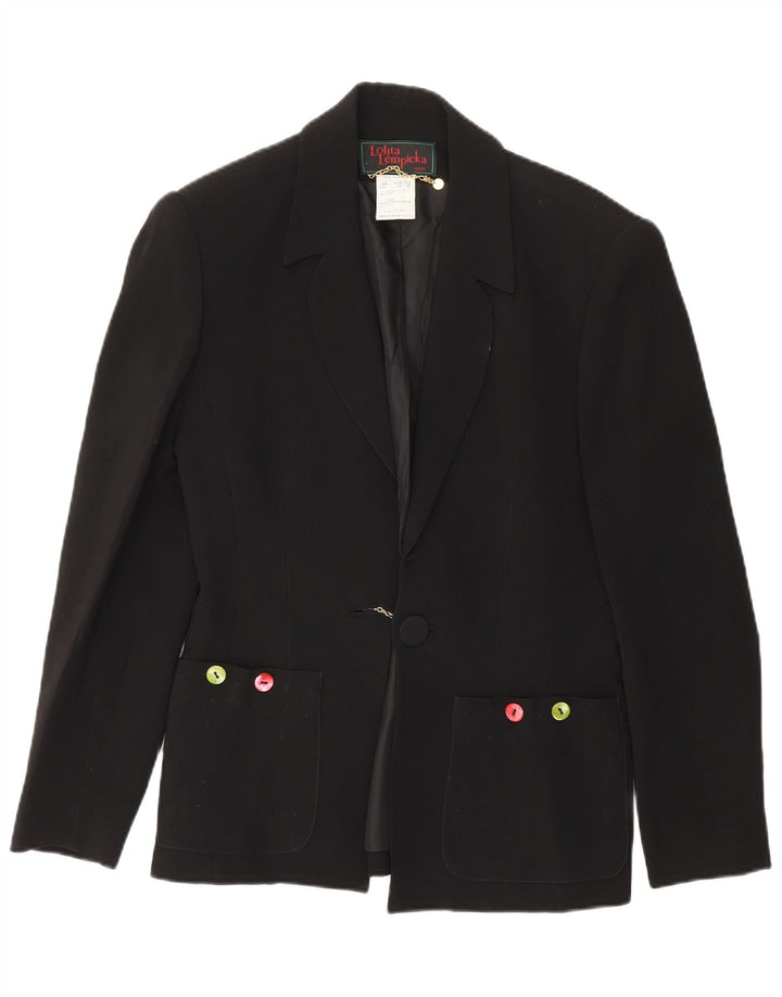 Jaqueta blazer feminina Lolita Lempicka com 1 botão Reino Unido 12 acetato preto médio