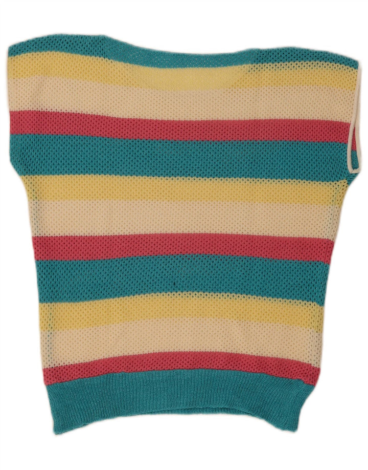 Colete feminino vintage regata UK 12 médio listrado multicolorido