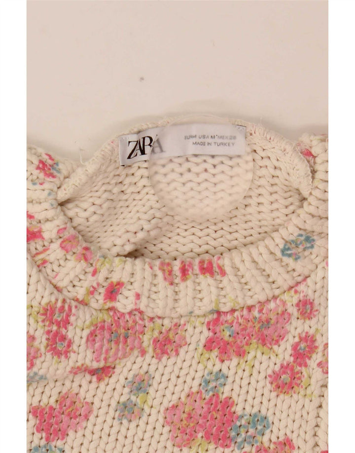 Zara Womens Crop Vest Tank Top UK 12 Médio Branco Floral Poliéster