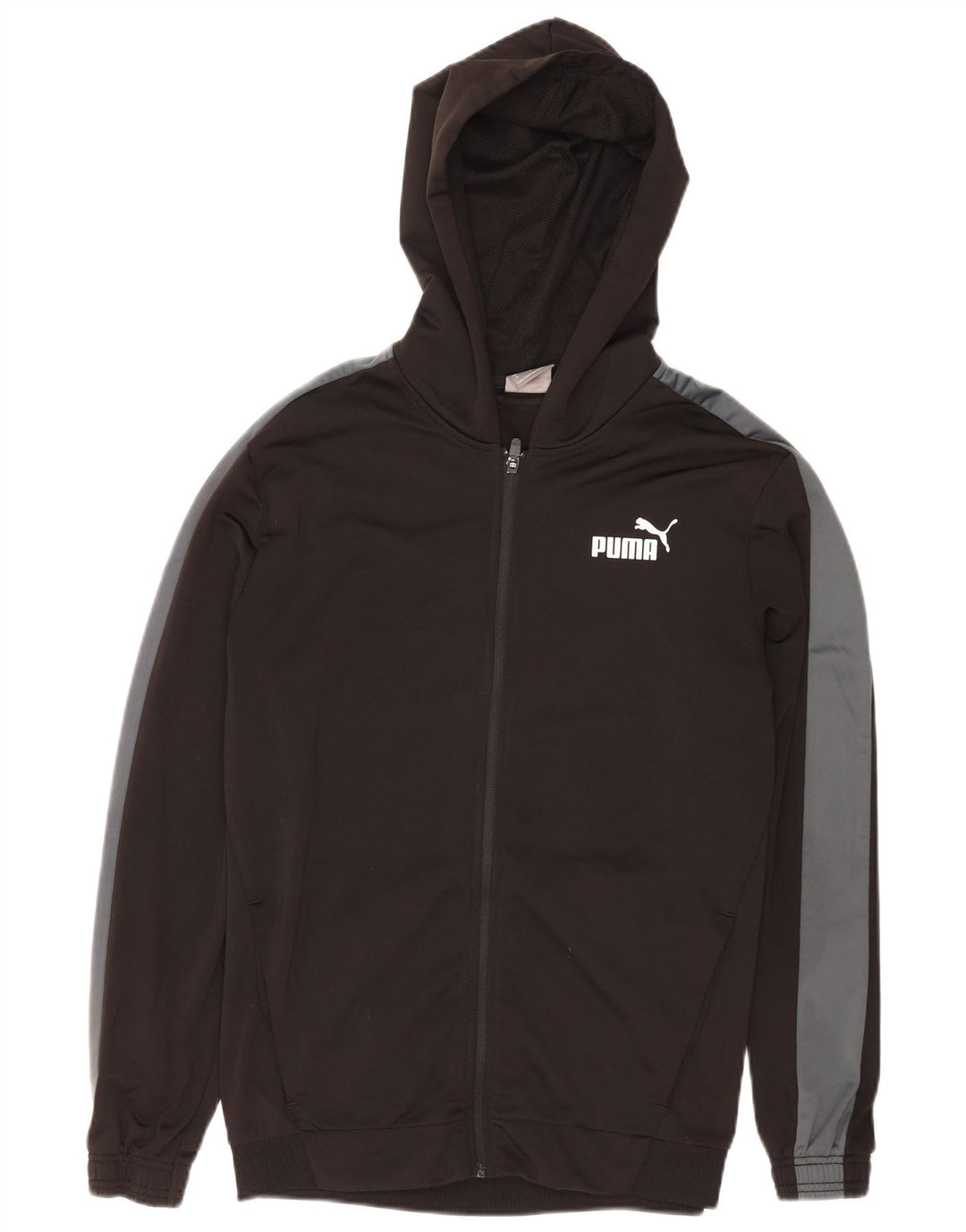 Suéter masculino Puma com capuz e zíper médio preto colorblock poliéster esportivo