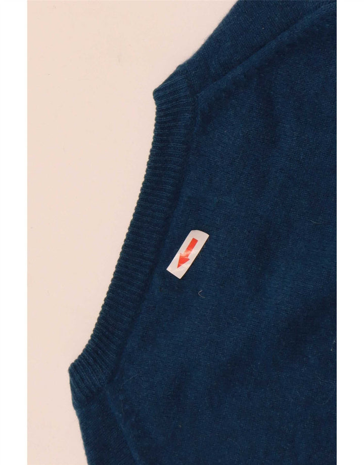 Suéter masculino Marks & Spencer com gola redonda, lã de cordeiro azul médio
