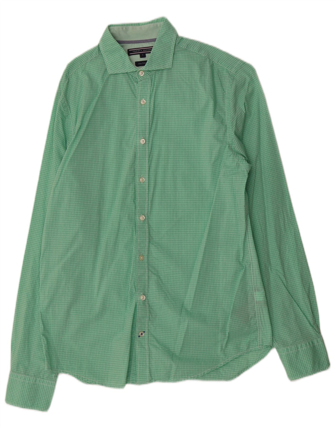 Camisa masculina Tommy Hilfiger pequena verde algodão guingão