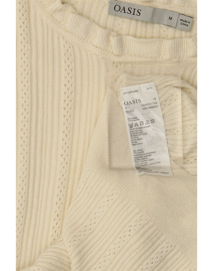 Top feminino Oasis de manga comprida UK 12 médio off white viscose