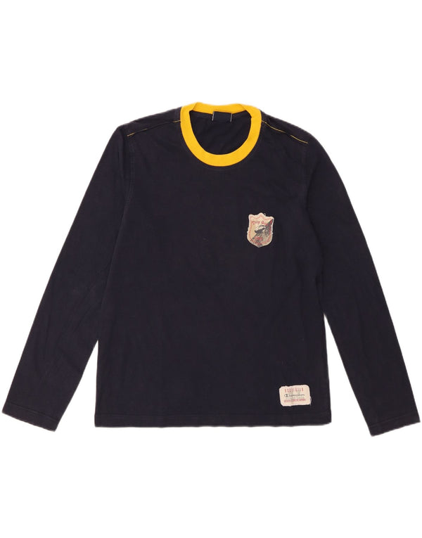 Champion Mens Muscle Graphic Top Long Sleeve Medium Navy Blue Colourblock