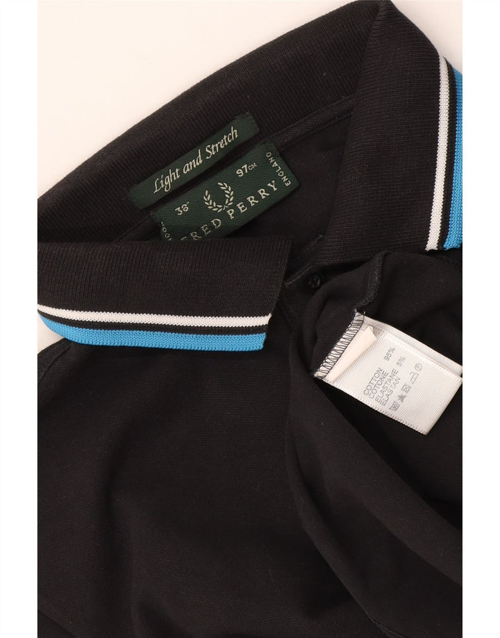 Camisa polo masculina Fred Perry pequena listrada preta de algodão