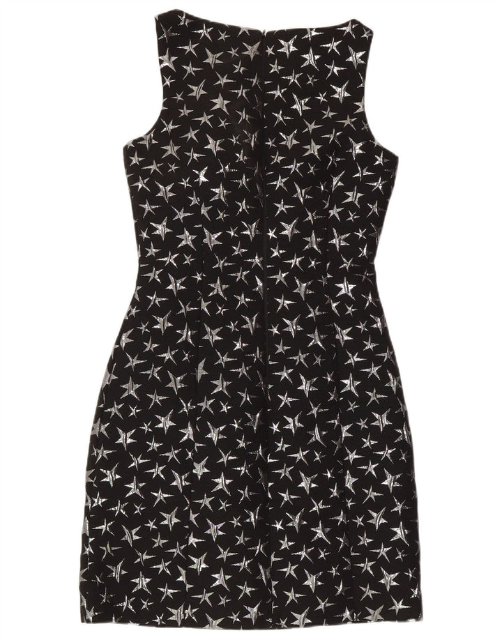WAREHOUSE Vestido feminino com bainha com padrão abstrato Reino Unido 8 pequeno preto