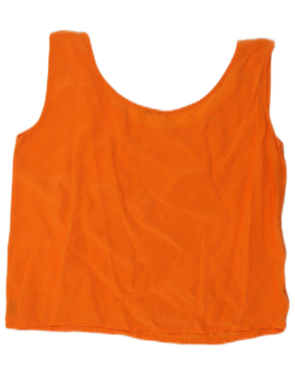 Blusa feminina vintage sem mangas top UK 10 seda laranja pequena