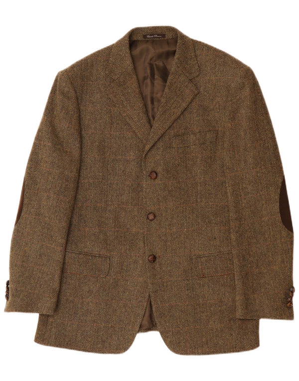 Jaqueta blazer masculina vintage com 3 botões IT 52 XL cáqui lã espinha de peixe