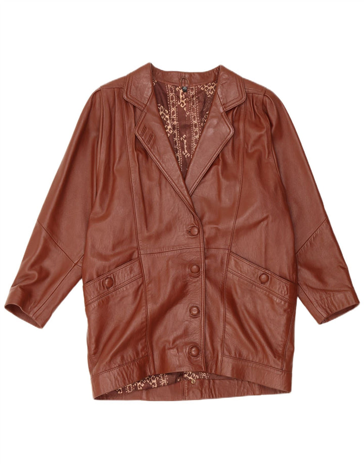 Casaco de couro vintage feminino grande Reino Unido 14 couro marrom médio