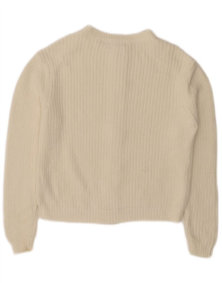 Suéter cardigã feminino com zíper completo da Marks & Spencer Reino Unido 14 algodão branco médio